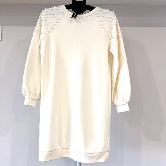 Express NWT Pearl Embellished Sweatshirt Dress Size Small - Picture 2 of 10